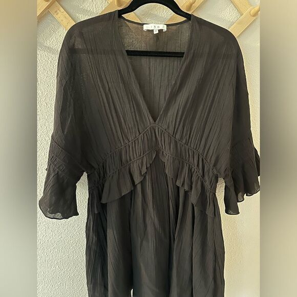 IRO Folula Shirred Georgette Mini Dress in Black - Picture 5 of 11